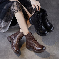 头层牛皮镂空马丁靴女夏季新款透气凉靴真皮洞洞靴显瘦廋靴子