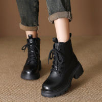 头层牛皮马丁靴女秋冬新款厚底时尚百搭轻便防滑粗跟真皮短靴