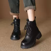 头层牛皮马丁靴女秋冬新款厚底时尚百搭轻便防滑粗跟真皮短靴