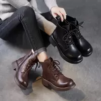 头层牛皮马丁靴女秋冬新款英伦复古真皮厚底通勤短靴单皮靴子