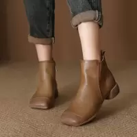 头层牛皮马丁靴女秋冬新款软底舒适 真皮复古潮牌粗跟短靴女