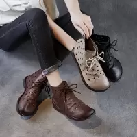 真皮平底凉靴夏季新款短靴牛筋软底妈妈舞蹈靴子大码洞洞女靴