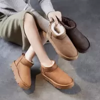 真皮拼接雪地靴厚底女鞋冬季新款加绒保暖棉鞋面包鞋东北靴子