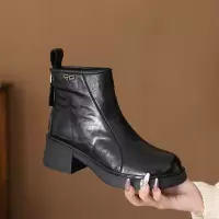 真皮秋冬新款短靴女复古粗跟百搭羊皮棉靴保暖马丁靴女中老年