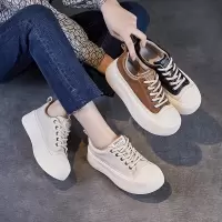 头层牛皮厚底饼干鞋女春秋新款松糕厚底休闲真皮小白运动板鞋