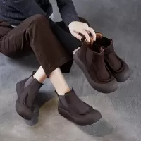 真皮短靴女秋季新款休闲丑萌大头女鞋复古圆头舒适单靴马丁靴