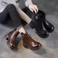 真皮轻奢马丁靴女牛皮年秋冬季新款厚底百搭瘦瘦靴女短靴加绒