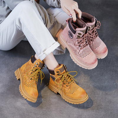 真皮马丁凉靴女新款春夏小个子镂空厚底西部户外打孔短靴凉鞋