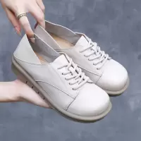 厚底乐福鞋女秋季新款休闲百搭圆头复古皮鞋软底系带四季单鞋