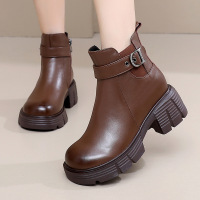 真皮复古马丁靴女款秋冬加绒厚底软底中跟透气英伦风短靴女靴