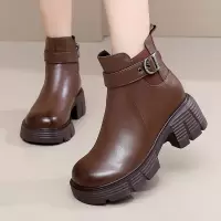 真皮复古马丁靴女款秋冬加绒厚底软底中跟透气英伦风短靴女靴