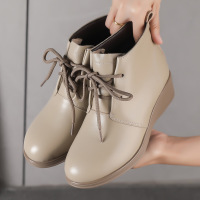 秋冬季圆头马丁靴头层牛皮中筒前系带复古休闲百搭厚底马丁靴