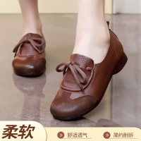秋季新款复古手工真皮休闲鞋软底舒适女鞋圆头系带四季单鞋