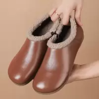 软底妈妈鞋头层牛皮复古加绒保暖圆头舒适女鞋一脚蹬懒人鞋豆豆鞋