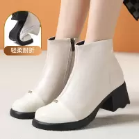 25秋冬厚底马丁靴女防滑女靴真皮圆头皮靴女粗跟舒适复古中筒棉靴