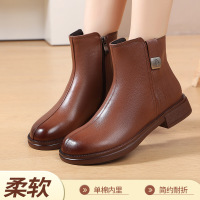 马丁靴女秋冬新款复古风圆头厚底短靴简约休闲后拉链皮靴棉靴