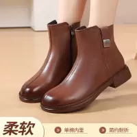 马丁靴女秋冬新款复古风圆头厚底短靴简约休闲后拉链皮靴棉靴