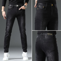 欧货印花牛仔裤男夏新款季潮牌潮流修身小直筒休闲牛仔长裤子