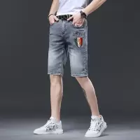 潮牌五分牛仔裤子男夏季新款烫钻刺绣休闲弹力直简品牌牛仔短裤男