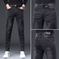 轻奢欧货秋冬季黑灰色牛仔裤男修身小脚潮流弹力休闲长裤子男