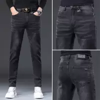 轻奢欧货秋冬季黑灰色牛仔裤男修身小脚潮流弹力休闲长裤子男