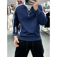 拼接设计撞色百搭男士休闲圆领卫衣宽松时尚流行上衣秋季新款长袖