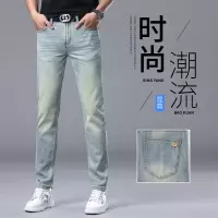 春夏季三本针水洗复古商务牛仔裤男欧洲站潮流修身小直筒潮牌