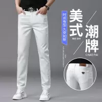 春夏季欧货牛仔裤男修身小直筒休闲弹力纯棉裤子商务休闲百搭