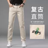 春夏季男士休闲长裤弹力修身小直筒裤后口袋印花工艺潮流