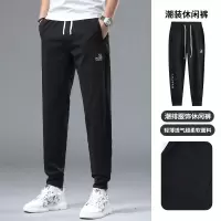 欧洲站高端字母英文休闲裤男夏季薄款修身弹力运动束脚长裤