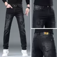 欧货印花牛仔裤男秋冬新款潮牌潮流修身小直筒休闲牛仔长裤子