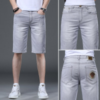 欧货牛仔短裤男夏季薄款轻奢印花弹力宽松直筒中裤修身休闲马裤子