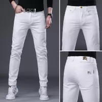 欧货牛仔裤男夏季薄款新款个性潮流弹力修身小脚白色牛仔裤子