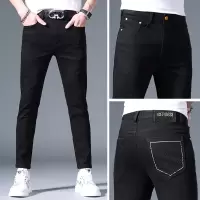 欧货牛仔裤男夏季薄款新款烫印个性潮流弹力修身小脚长裤子男