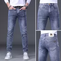 欧货牛仔裤男夏季薄款新款高端刺绣潮流弹力修身小脚长裤子男