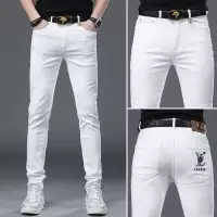 欧货轻奢白色牛仔裤男夏季薄款印花烫钻潮流修身小脚弹力牛仔长裤
