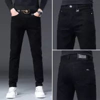 欧货高端纯黑色牛仔裤男春秋新款潮牌修身小脚弹力休闲长裤子