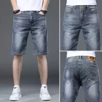 潮牌印花短裤男夏季新款中裤百搭五分裤修身弹力直筒牛仔裤男