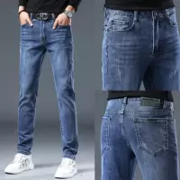 秋冬季欧版高端男士牛仔裤蓝色洗水男长裤修身小直脚弹力裤