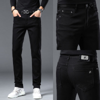秋冬新款欧洲站轻奢潮牌黑色牛仔裤弹力修身小直筒裤潮流百搭