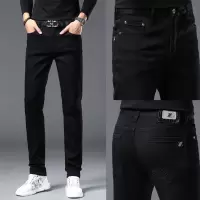 秋冬新款欧洲站轻奢潮牌黑色牛仔裤弹力修身小直筒裤潮流百搭