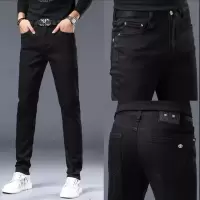 秋冬简约高端轻奢纯黑色男士牛仔裤修身小脚休闲时尚纯色长裤