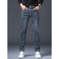 秋季新款蓝色简约商务休闲百搭弹力小直筒欧版牛仔裤