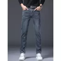 秋季新款蓝色简约商务休闲百搭弹力小直筒欧版牛仔裤