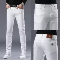 秋季新款高端白色牛仔裤男士潮牌修身小脚弹力休闲长裤子男款