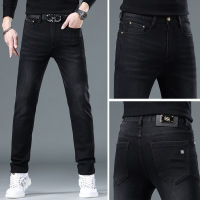 秋季欧货高端黑色牛仔裤男款秋冬季休闲百搭弹力修身小脚长裤