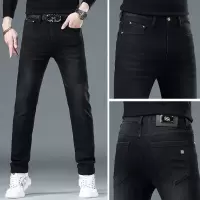 秋季欧货高端黑色牛仔裤男款秋冬季休闲百搭弹力修身小脚长裤