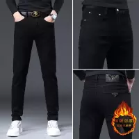 轻奢欧货新款黑色牛仔裤男秋冬加绒休闲弹力潮牌修身小脚裤男