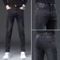 轻奢欧货春秋季黑灰色牛仔裤男修身小脚潮流弹力休闲长裤子男