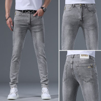 轻奢欧货牛仔裤男潮流新款浅灰色修身小脚夏季潮牌休闲长裤子